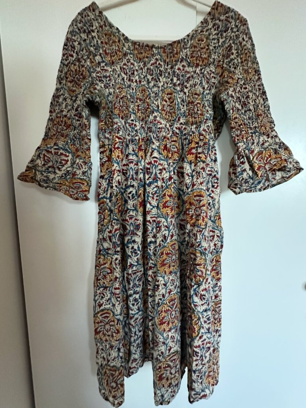 Taavi Floral Print Bell Sleeve Empire Kalamkari Dress Size Large